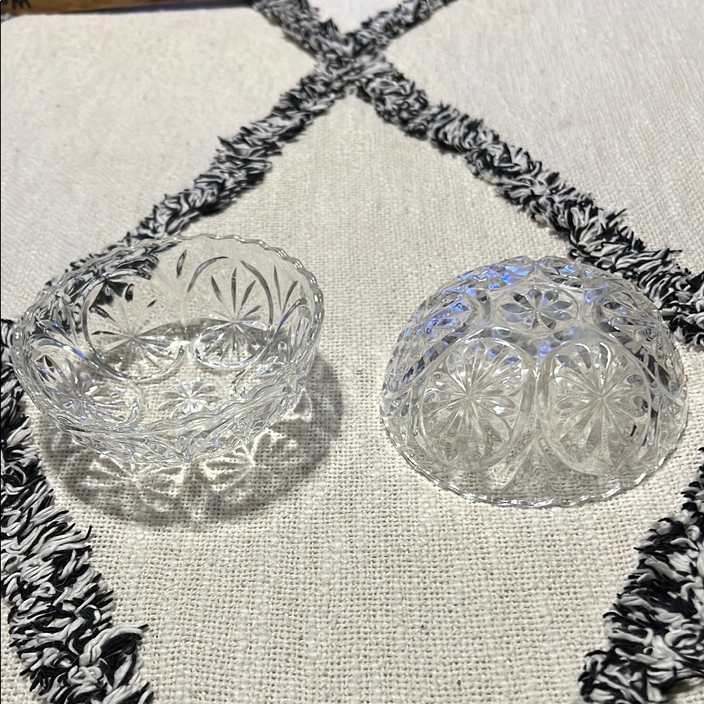 Two small scalloped edges glass bowls approx 4” x 1.5”